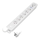 140140-Power strip with surge protection and main switch 6 sockets, 2 USB chargers, cable 3x1mm2, 3m long, total power consumption of 2300W, for Belgium and France -ORN