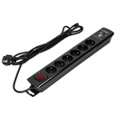 140141 - Stekkerdoos met overspanningsbeveiliging en hoofdschakelaar, zwart 6 stopcontacten, 2 USB laders, kabel 3x1mm2, 3m lang, totaal opgenomen vermogen 2300W, voor België en Frankrijk -ORN