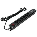140141-Multiprise avec parasurtenseur et interrupteur principal, noir 6 prises, 2 chargeurs USB, câble 3x1mm2, longueur 3m, consommation électrique totale de 2300W, pour la Belgique et la France -ORN