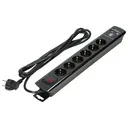 140144-Multiprise avec protection contre les surtensions et interrupteur principal, schuko, noir 6 prises schuko, 2 chargeurs USB, câble 3x1,5mm2, 3m de long, consommation électrique totale de 3680W, pour les Pays-Bas et l'Allemagne -ORN