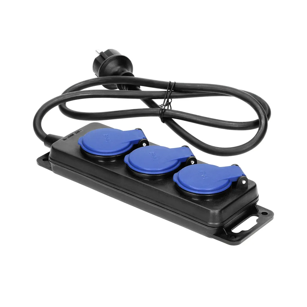 140165-Havy-duty, splash-proof extension sockets, 3m rubber cord, IP44, H05RR-F 3x1.5mm2 - 3m, equipped with a hook that serves for hanging it in a safe place-ORN