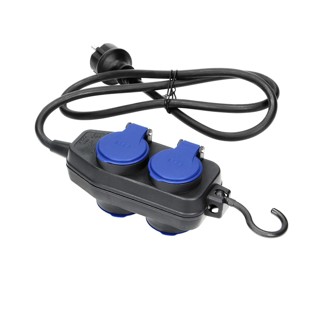 140172-Havy-duty, splash-proof extension sockets, 5m rubber cord, IP44, H05RR-F 3x1.5mm2, 5m, equipped with a hook that serves for hanging it in a safe place-ORN