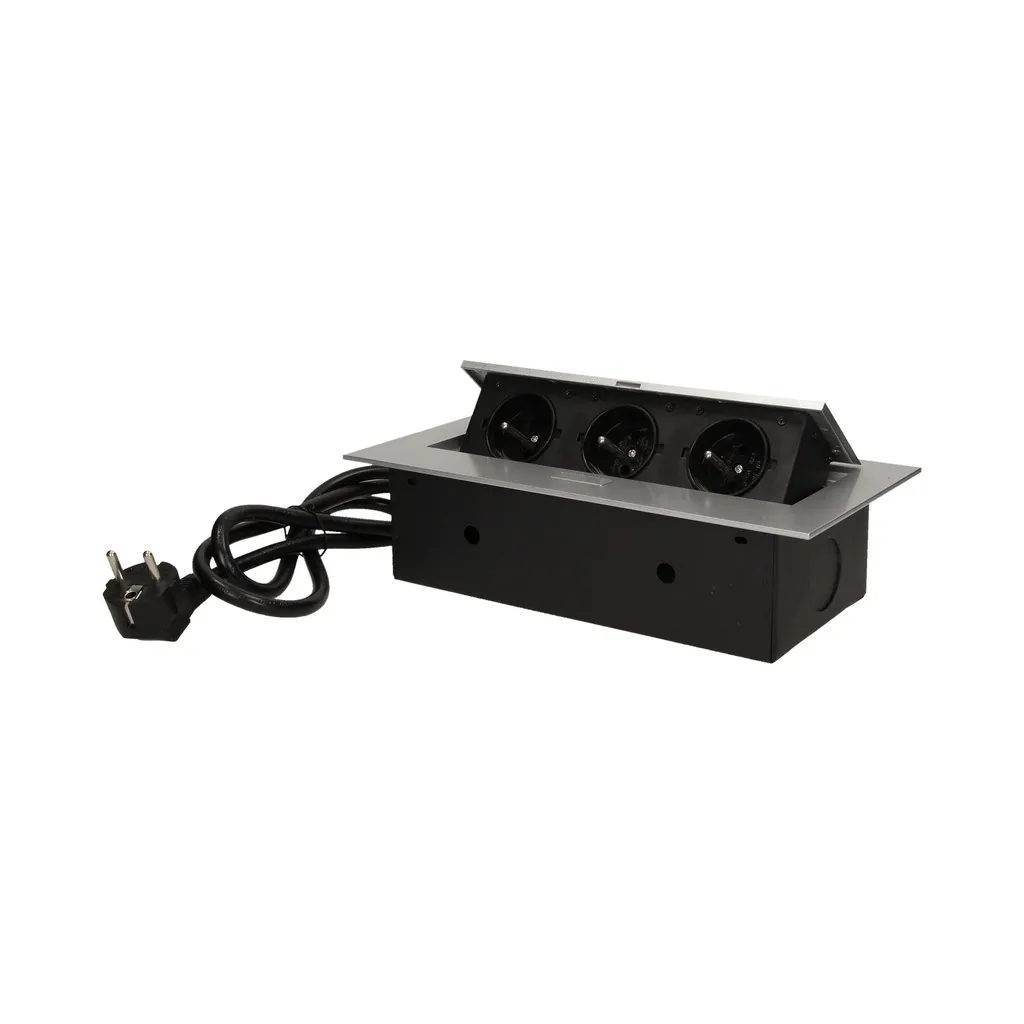 140193-Flush-fitting furniture socket with 1.5m cable, silver power supply: 230V AC / 56-60Hz; maximum load:  2500W; protection rating: IP20; colour: silver-ORN