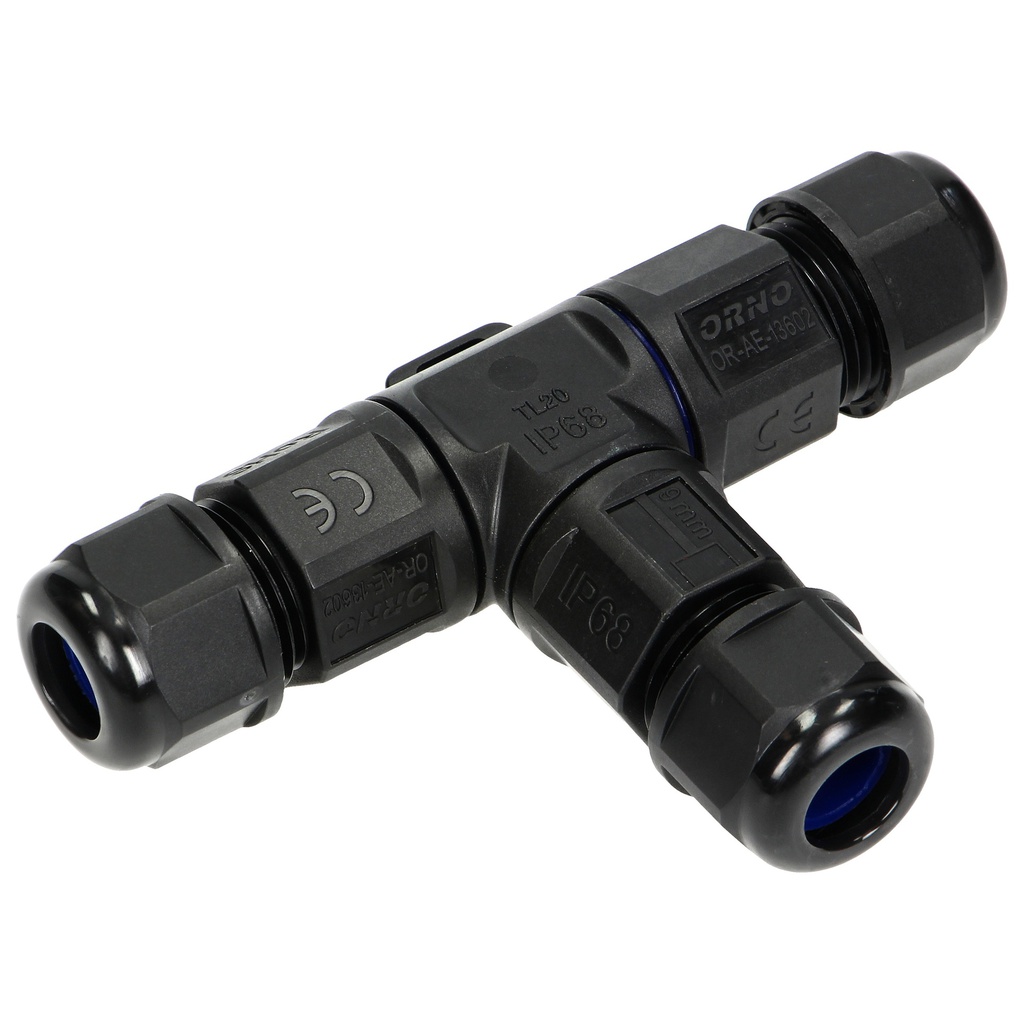 140203-Cable Connector, T-Splitter 3x4mm2, 450V/25A, cable gland is equipped with a thick gasket to tightly seal all cables inside;-ORN