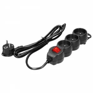 140254-Extension sockets 3x 2P+Z with a switch, 1.5m  H05VV-F 3x1.0mm2, Imax=10A, black-ORN