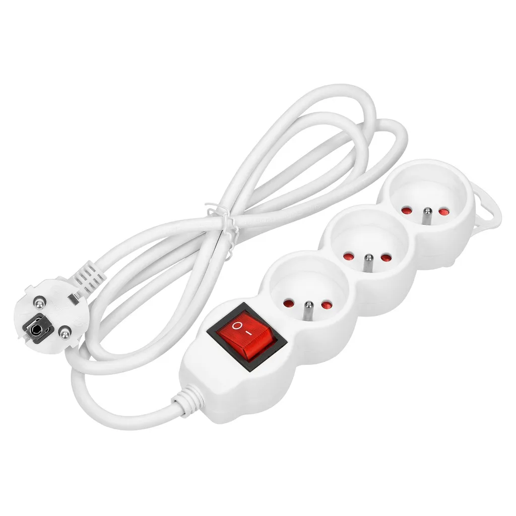 140257-Extension sockets 3x 2P+Z with a switch, 5m  H05VV-F 3x1.0mm2, Imax=10A, white-ORN