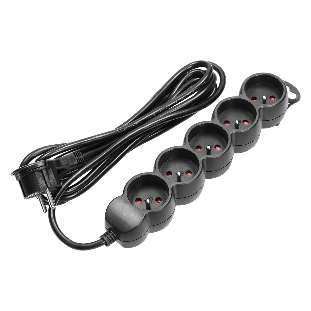 140258-Extension sockets 5x 2P+Z, 3m  H05VV-F 3x1.0mm2, Imax=10A, black-ORN