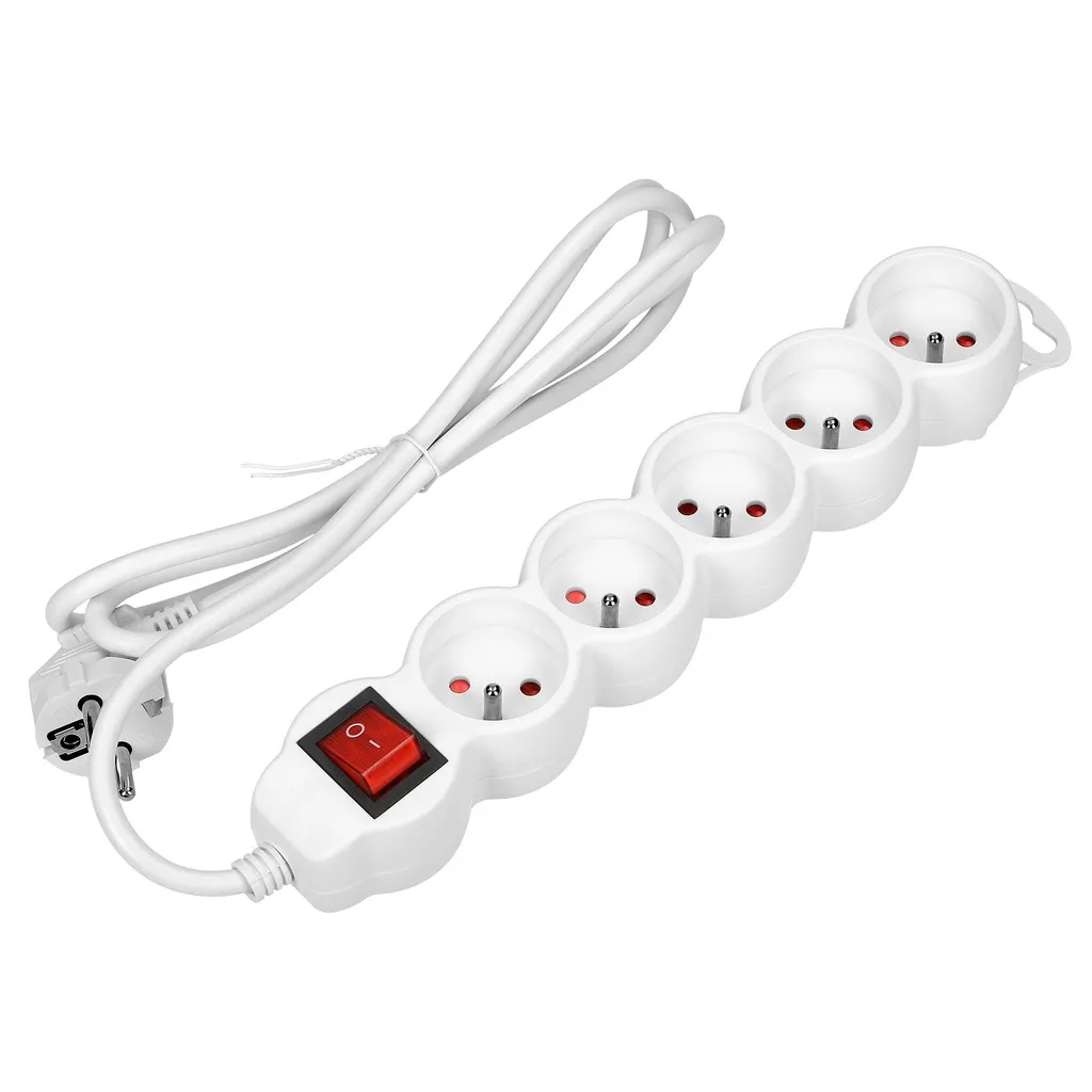 140263-Extension sockets 5x 2P+Z with a switch, 5m  H05VV-F 3x1.0mm2, Imax=10A, white-ORN