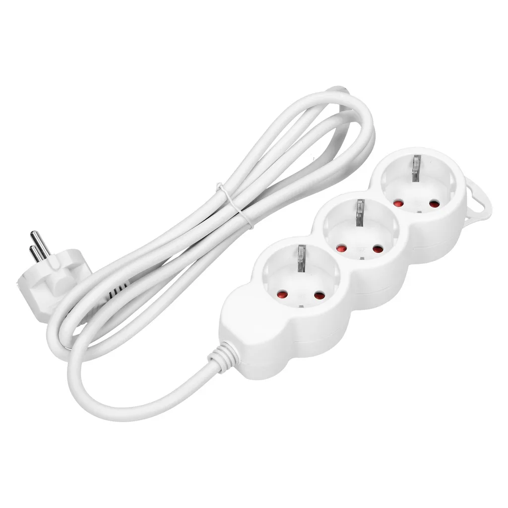 140266-Extension sockets 3x 2P+Z , schuko, 3m  H05VV-F 3x1.0mm2, Imax = 10A, white-ORN