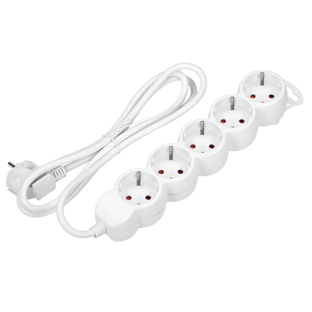 140275-Extension sockets 5x 2P+Z, 3m, schuko  H05VV-F 3x1.0mm2, Imax=10A, white-ORN