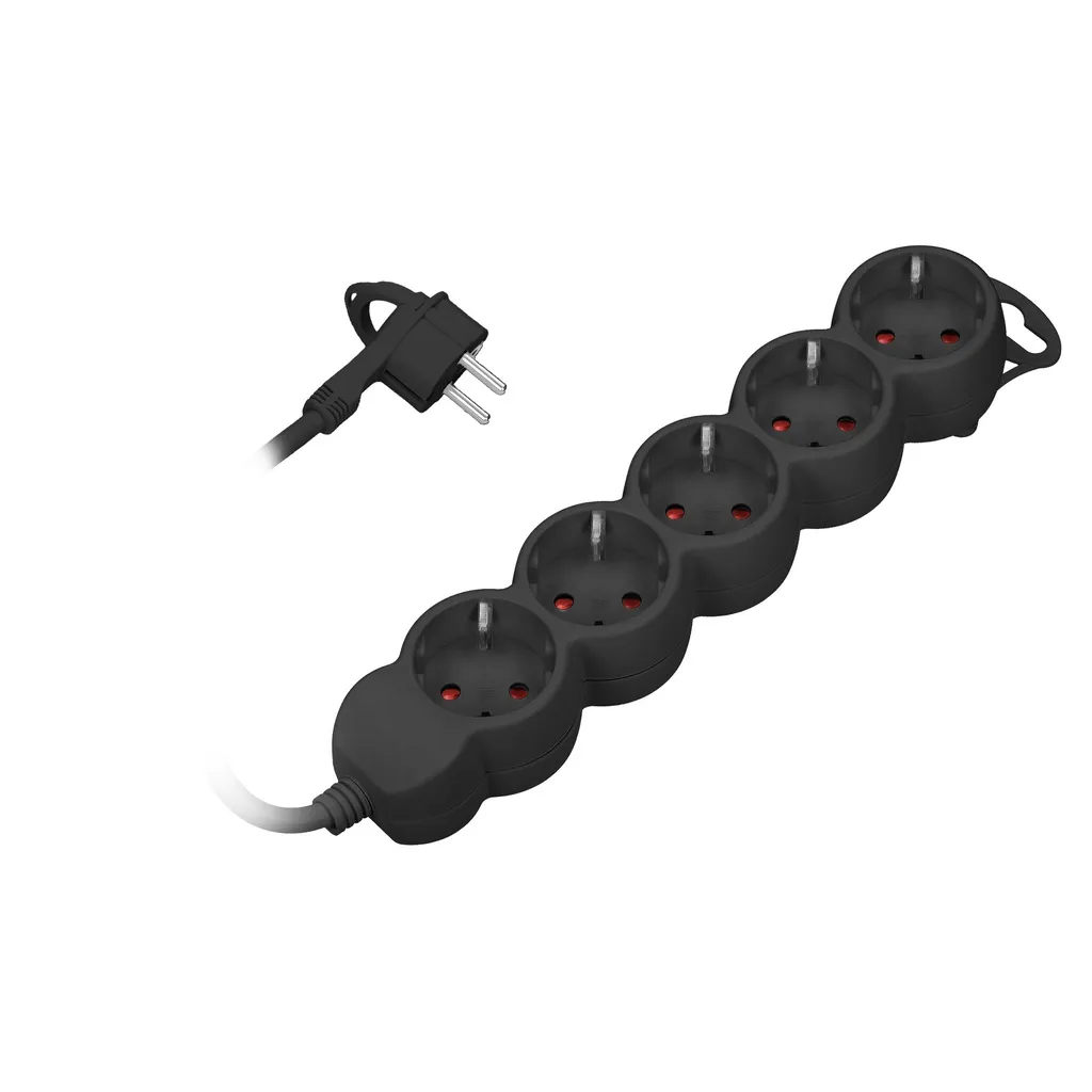 140276-Extension sockets 5x 2P+Z, 3m, schuko H05VV-F 3x1.0mm2, Imax=10A, black-ORN