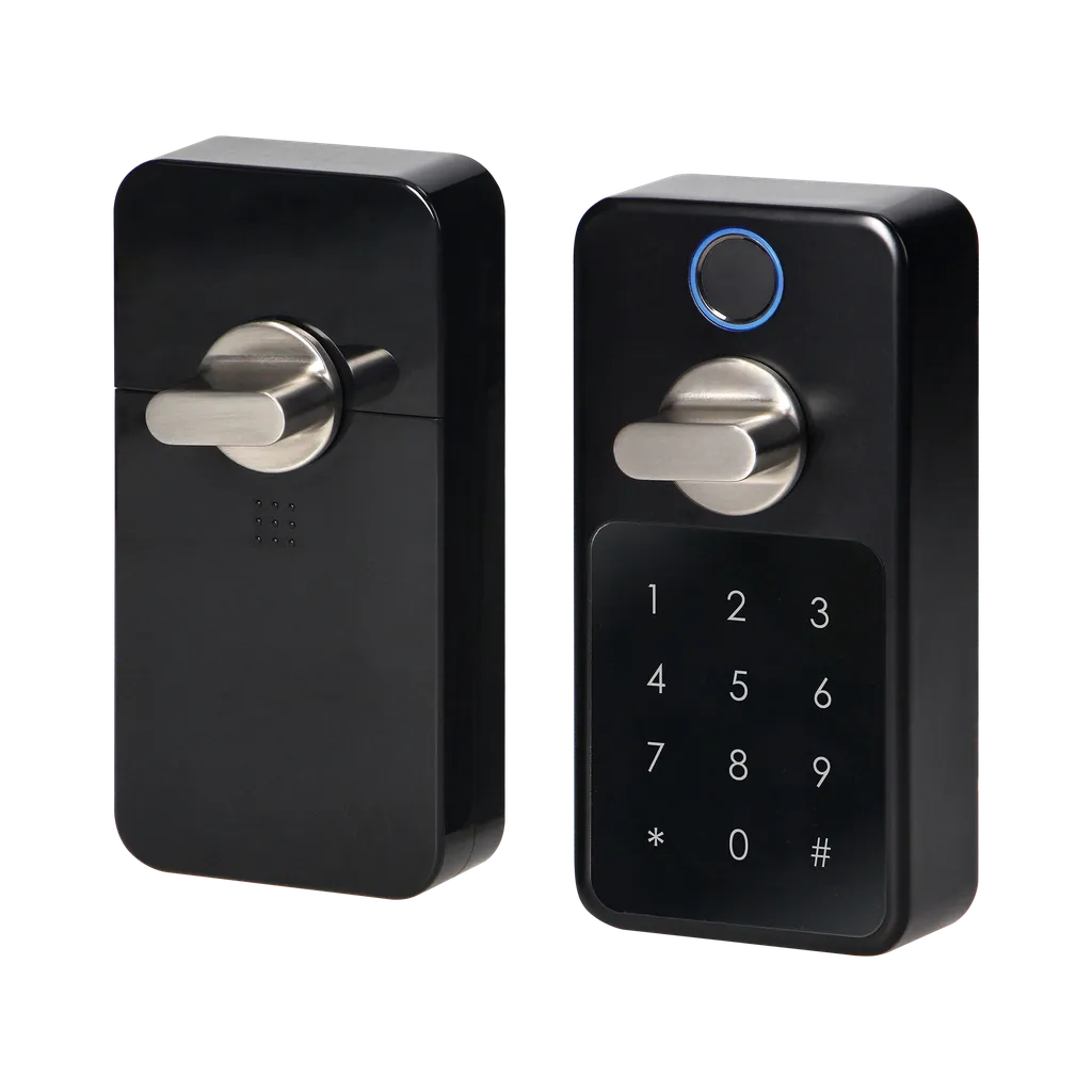 140295- Serrure de porte intelligente avec lecteur d'empreintes digitales et serrure à code, IP44, ORN court