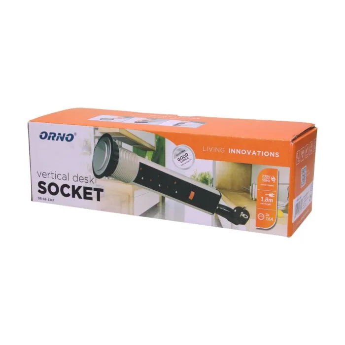 [ORNOR-AE-1347] 140314- Prise de bureau escamotable ⌀6cm avec câble de 1,8m, pour la Belgique et la France -ORN