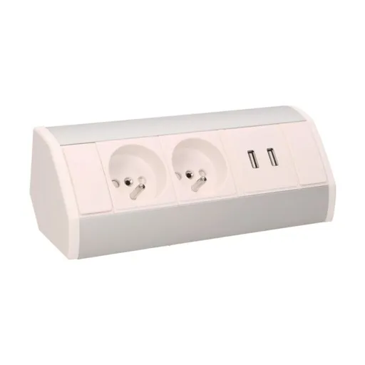 [ORNOR-GM-9003/W-G] 140320- Prise meuble avec chargeur USB, argent-blanc, pour Belgique et France -ORN