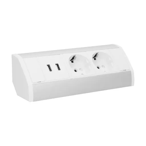 [ORNOR-GM-9003/W-G(GS)] 140321- Prise de meuble avec chargeur USB, blanc argenté, schuko, pour les Pays-Bas et l'Allemagne -ORN