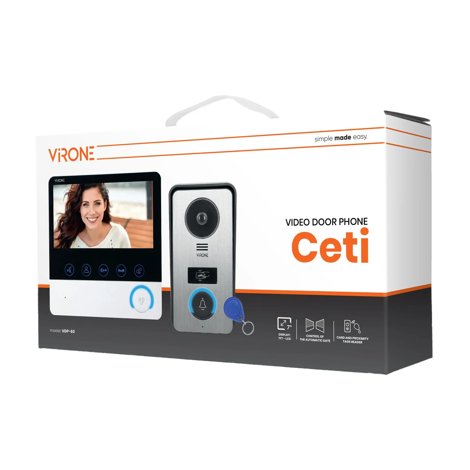 [ORNVDP-60] 140334- Interphone vidéo sans audition CETI, moniteur 7" avec carte mémoire TF, lecteur de carte et de porte-clés, IP44-ORN