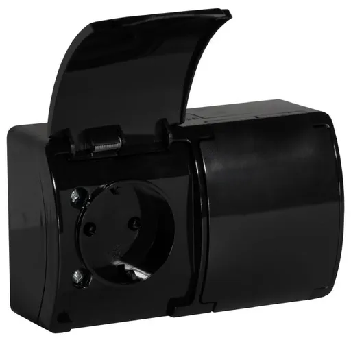 [ORNOR-OE-7106(GS)/B/10] 140341- Prise double 2x2P+T Schuko AQUATIC IP44 noire, pour Pays-Bas et Allemagne-ORN