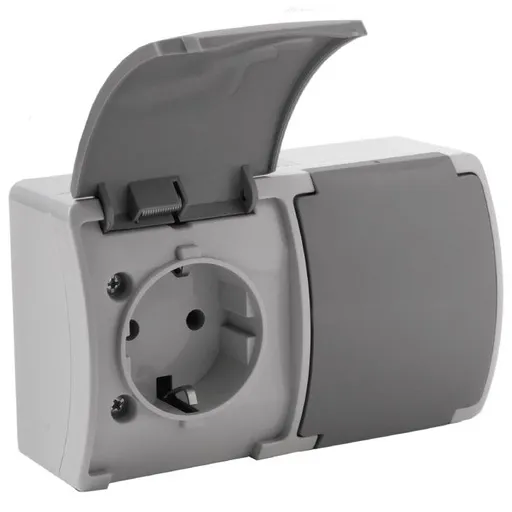 [ORNOR-OE-7106(GS)/GR/10] 140342- Prise double 2x2P+T Schuko AQUATIC IP44 gris-graphite, pour Pays-Bas et Allemagne -ORN