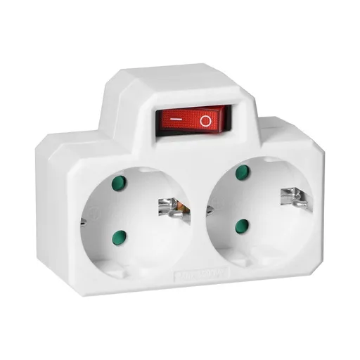 [ORNOR-AE-13187(GS)] 140353- Répartiteur de puissance 2x2P+T (Schuko) avec interrupteur central, blanc, pour Pays-Bas et Allemagne -ORN