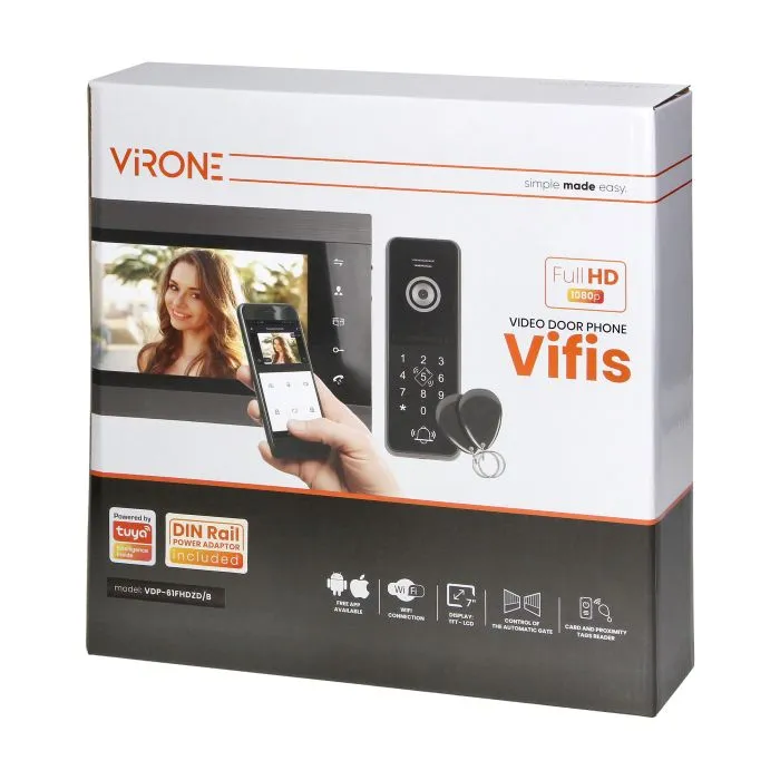 [ORNVDP-61FHDZD/B] 140360- Vidéophone VIFIS FHD (sans combiné, serrure à code, lecteur de cartes/badges de proximité, contrôlé par application mobile, alimentation sur rail DIN, noir)