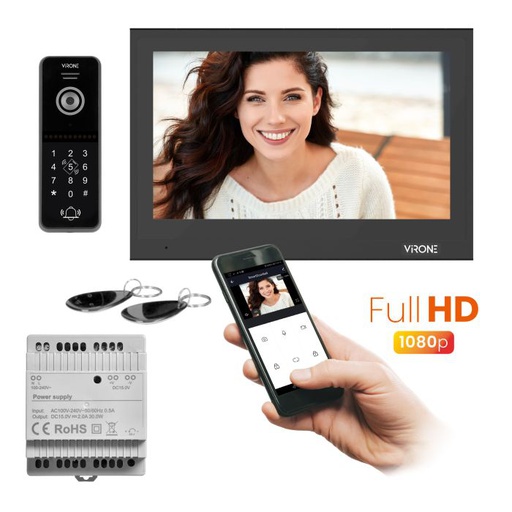 140333- HILIT Full HD video doorphone set, handset-free, with a colour  monitor 7”, card/proximity tags, operation via Tuya application-ORN