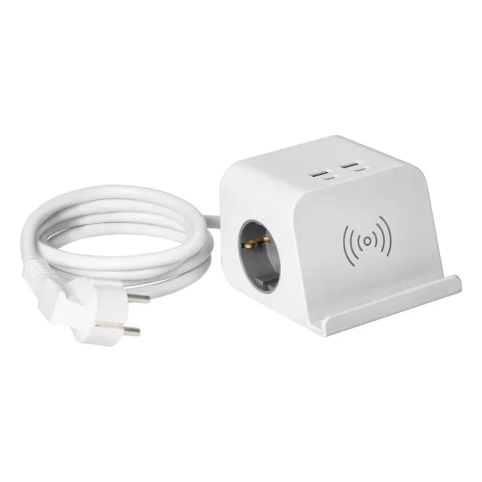 [ORNOR-AE-13249(GS)/W] 140489-Desktop power strip with USB charger, screw clamp and 1.4 m cable, 2x2P+E (Schuko), 4xUSB, white
