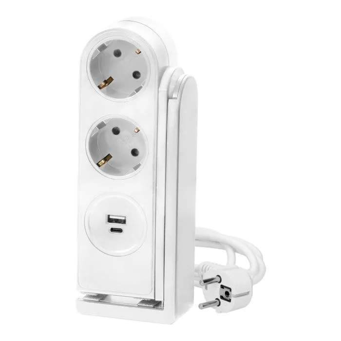 [ORNORAE13245(GS)/W/1,4M] 140508-Multiprise de bureau avec chargeur USB et clip à ressort, Schuko version