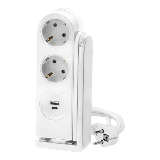 [ORNORAE13245(GS)/W/1,4M] 140508-Multiprise de bureau avec chargeur USB et clip à ressort, Schuko version