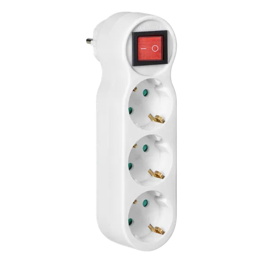 [ORNOR-AE-13254(GS)] 140523-Socket splitter 3x2P+E (Schuko) with central switch and a plug on top, white
