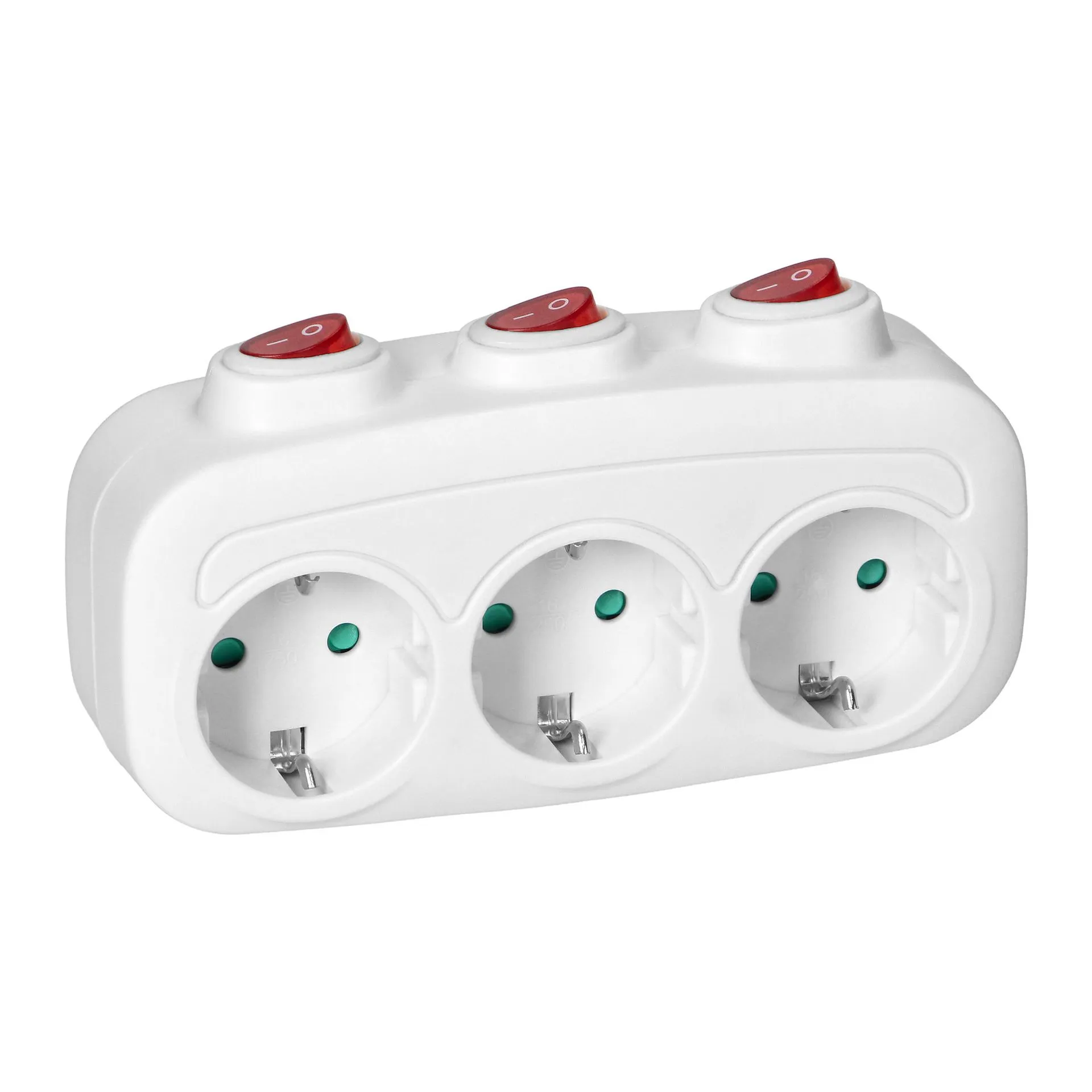 [ORNES-3(GS)] 140524-Socket splitter 3x2P+E (Schuko) with 3 individual switches