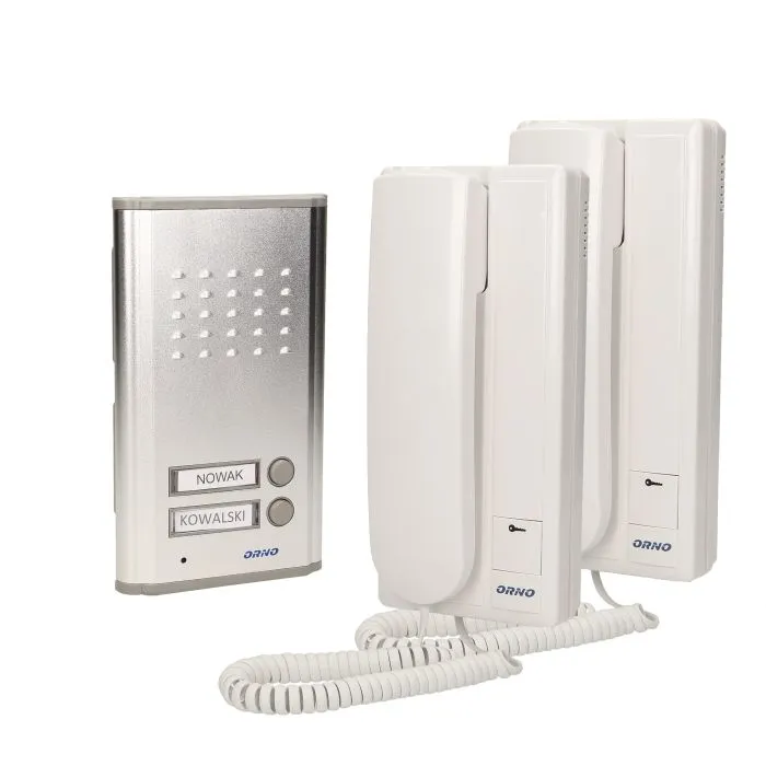 [ORNOR-DOM-RL-903] 143103 - Two family doorphone, flush mounted, FOSSA MULTI aluminium housing; flush mounted; backlit surname; small amount of wires 2+2