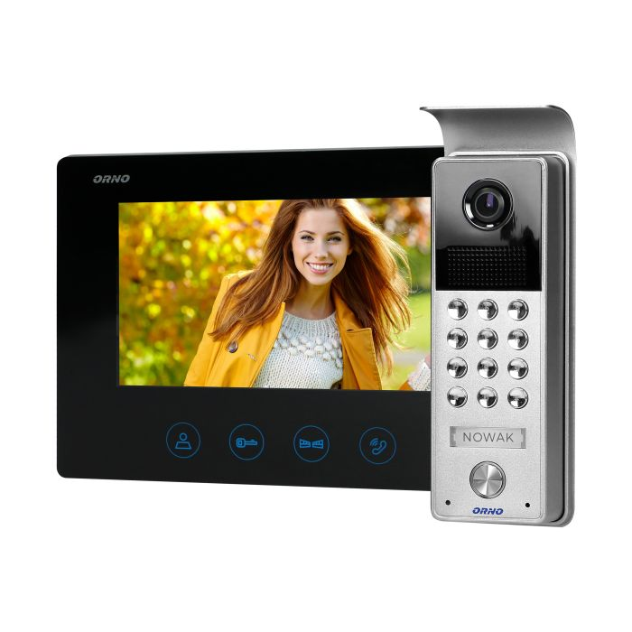 140569 - CERES 7" single family video doorphone, black  set includes an ultra slim 7" LCD monitor with a touch panel an backlit buttons. 16 available ringtones, additional protective hood and name plate, numeric keypad to open the door lock with a code