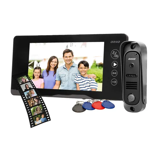 140571 - ARCUS RFID, 7˝ single family video doorphone, black  9 selectable ringtones, a touch panel with backlit buttons and an additional gate control function, it supports two inputs (the possibility of connecting two video cameras)
