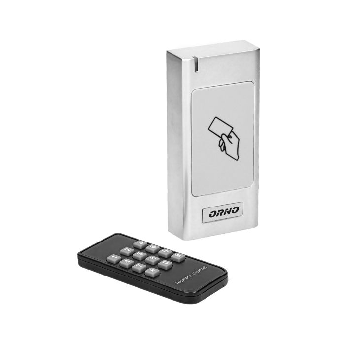 [ORNOR-ZS-821] 143129- Cards and proximity tags reader, waterproof metal case, IP66, works with proximity tags and cards on 125kHz radio frequency and can support electromagnetic locks; has one relay output and one doorbell relay;"