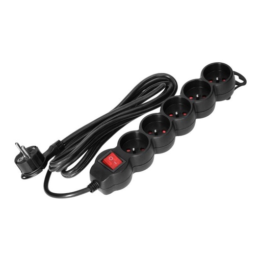 [ORNES-7/B/3] 147073-Extension sockets 5x 2P+E with a switch, 3m H05VV-F 1x1.5mm2, Imax=16A, black