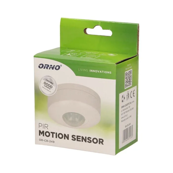 [ORNOR-CR-249] 149108 - Mini PIR motion sensor 360° protection rating: IP 20, viewing angle: 360°, collaborates with LED lighting