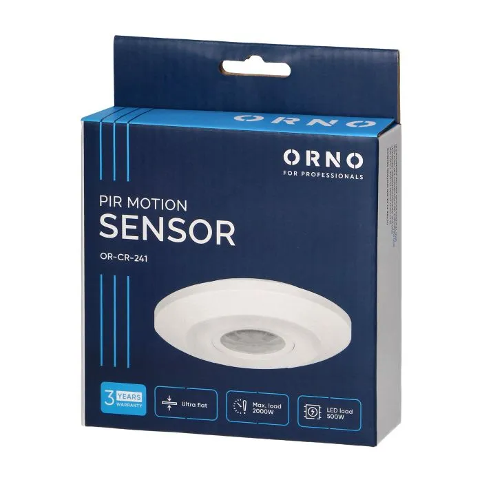 [ORNOR-CR-241] 149110 - Ultra flat PIR motion sensor 360° protection rating IP20; detection range 360°, 6m; works with LEDs; colour: white