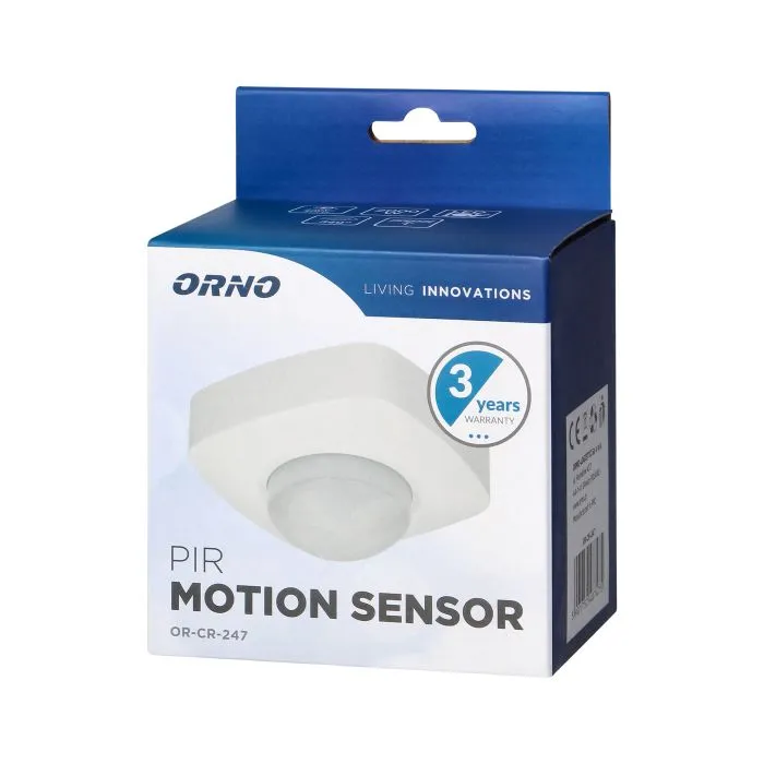 [ORNOR-CR-247] 149114 - PIR motion sensor 360° protection rating IP20; detection range 360°; works with LEDs