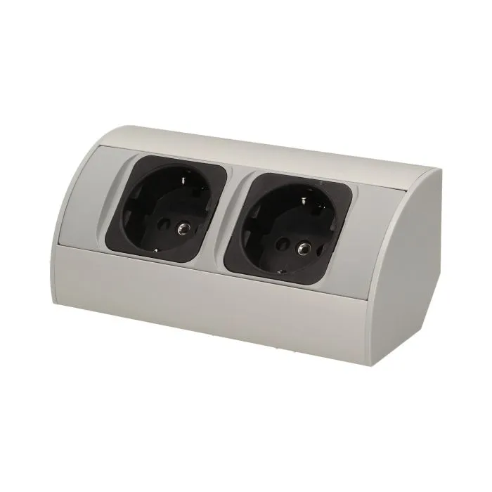[ORNOR-AE-1303/G(GS)] 141179 - Under-cabinet electrical socket, grey, Schuko 2x230V; for use in furniture, glass-cases; easy to assembly