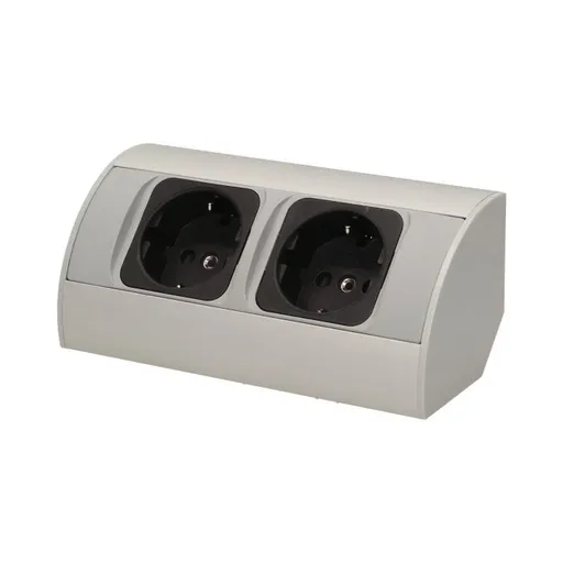 [ORNOR-AE-1303/G(GS)] 141179 - Under-cabinet electrical socket, grey, Schuko 2x230V; for use in furniture, glass-cases; easy to assembly