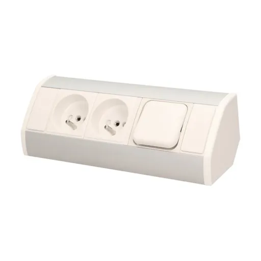 [ORNOR-GM-9002/W-G] 146566 - Furniture socket with switch, silverwhite A set of three network sockets with grounding and current circuit's diaphragms with a switch, ideal for mounting in cabinets, display cases and display cabinets.