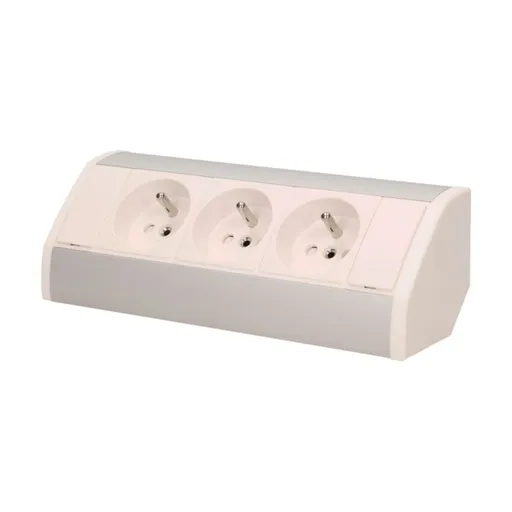 [ORNOR-GM-9001/W-G] 146560 - Furniture socket, silverwhite A set of three network sockets with grounding and current circuit's diaphragms, ideal for mounting in cabinets, display cases and display cabinets.
