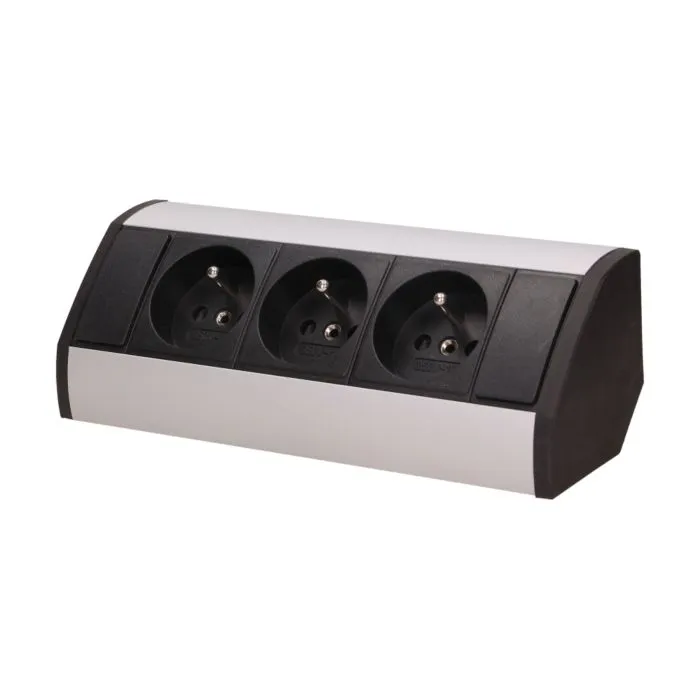 [ORNOR-GM-9001/B-G] 146559 - Furniture socket, silverblack A set of three network sockets with grounding and current circuit's diaphragms, ideal for mounting in cabinets, display cases and display cabinets.
