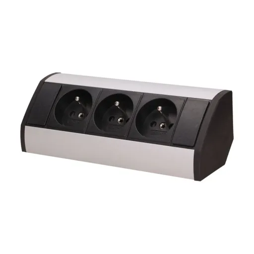 [ORNOR-GM-9001/B-G] 146559 - Furniture socket, silverblack A set of three network sockets with grounding and current circuit's diaphragms, ideal for mounting in cabinets, display cases and display cabinets.