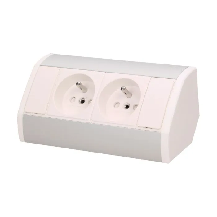 [ORNOR-GM-9005/W-G] 146554 - Furniture socket, silverwhite A set of two network sockets with grounding and current circuit's diaphragms, ideal for mounting in cabinets, display cases and display cabinets.