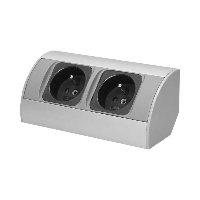 [ORNOR-AE-1303/G] 146552 - Undercabinet electrical socket, grey 2x230V; for use in furniture, glasscases; easy to assembly; grey