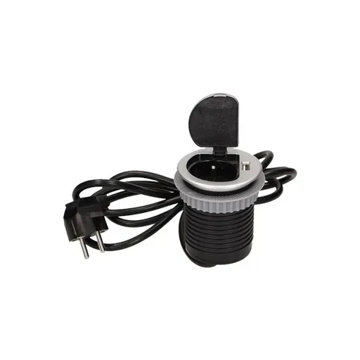 [ORNOR-AE-1373(GS)] 141155 - Flush-fitting furniture socket with USB charger and 1.8m cable, Schuko 230V AC, 1x16A, 230V AC, 5V DC/2,1A, 3680W, IP20