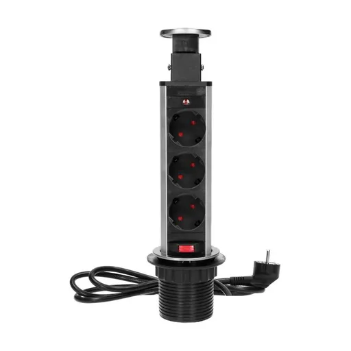 [ORNOR-AE-1348(GS)] 141145 - Pop up desk socket ⌀6cm with 1.8m cable, INOX, Schuko 3 x 230V AC/16A; 3680W; IP20; cabel lenght 1.8 m, for use in furniture; INOX