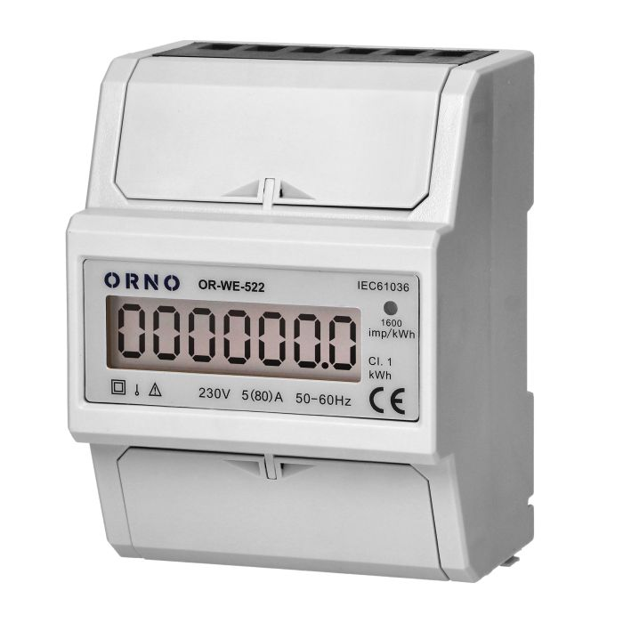 [ORNOR-WE-522] 140807 - 1 phase electricity consumption indicator, 80A, 5 modules, DIN TH-35mm