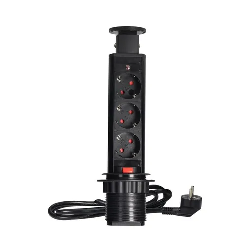 [ORNOR-AE-1347(GS)/B] 141144 - Pop up Ø6cm desk socket, black with 1.8m cable and locking system, 3x2P+E (Schuko)
